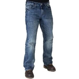 B Tuff Western Jeans Overdrive Stitching Medium Wash Rugged Mens 32 Pants Blue